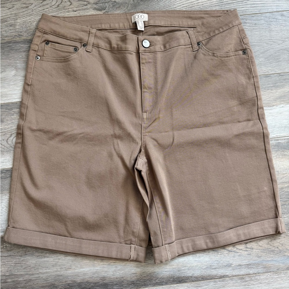 LOGO by Lori Goldstein Tan Flat Front Shorts